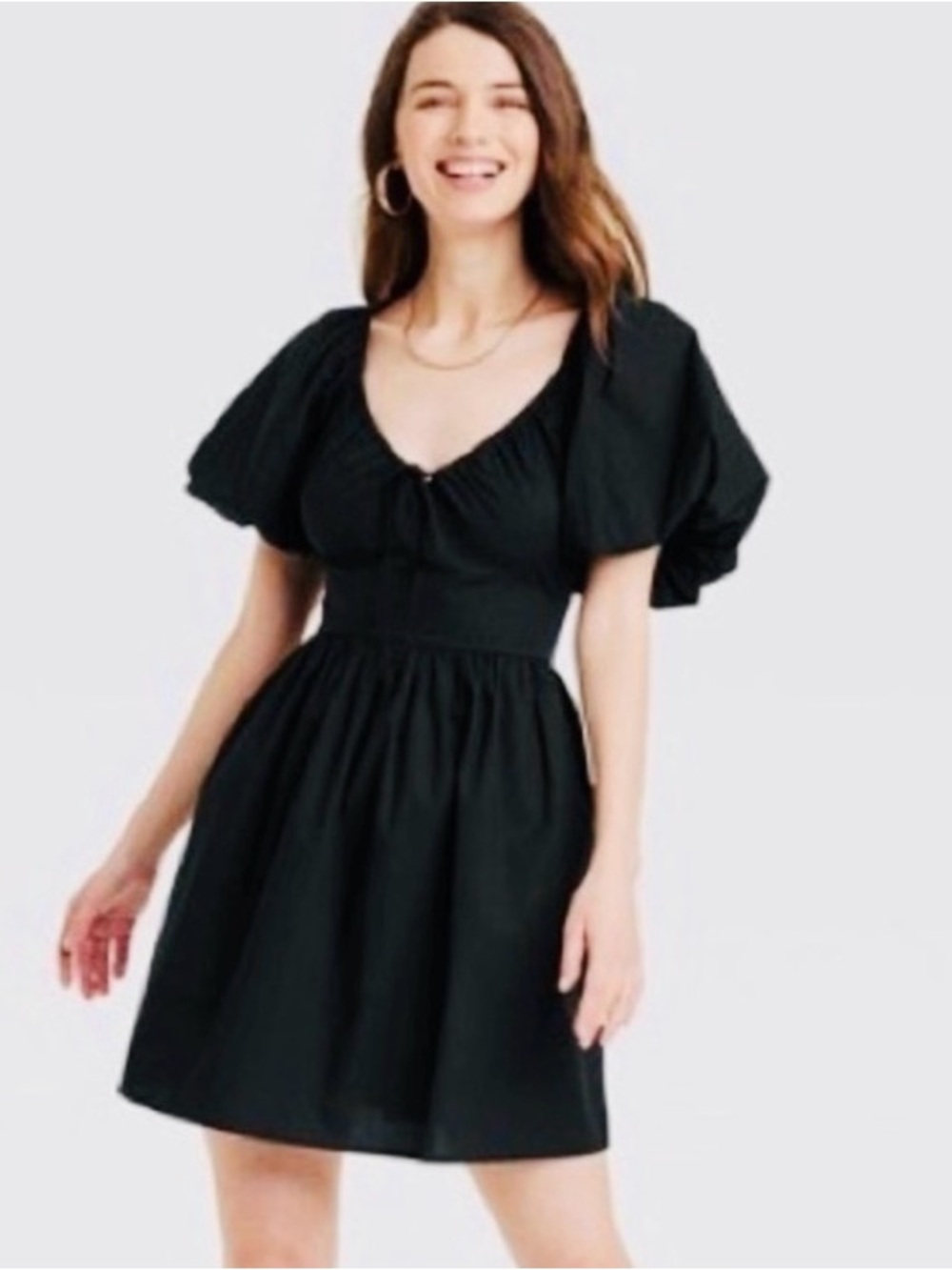 A New Day Women's Black Dress Puff Short Sleeve Smocked Mini Dress Medium